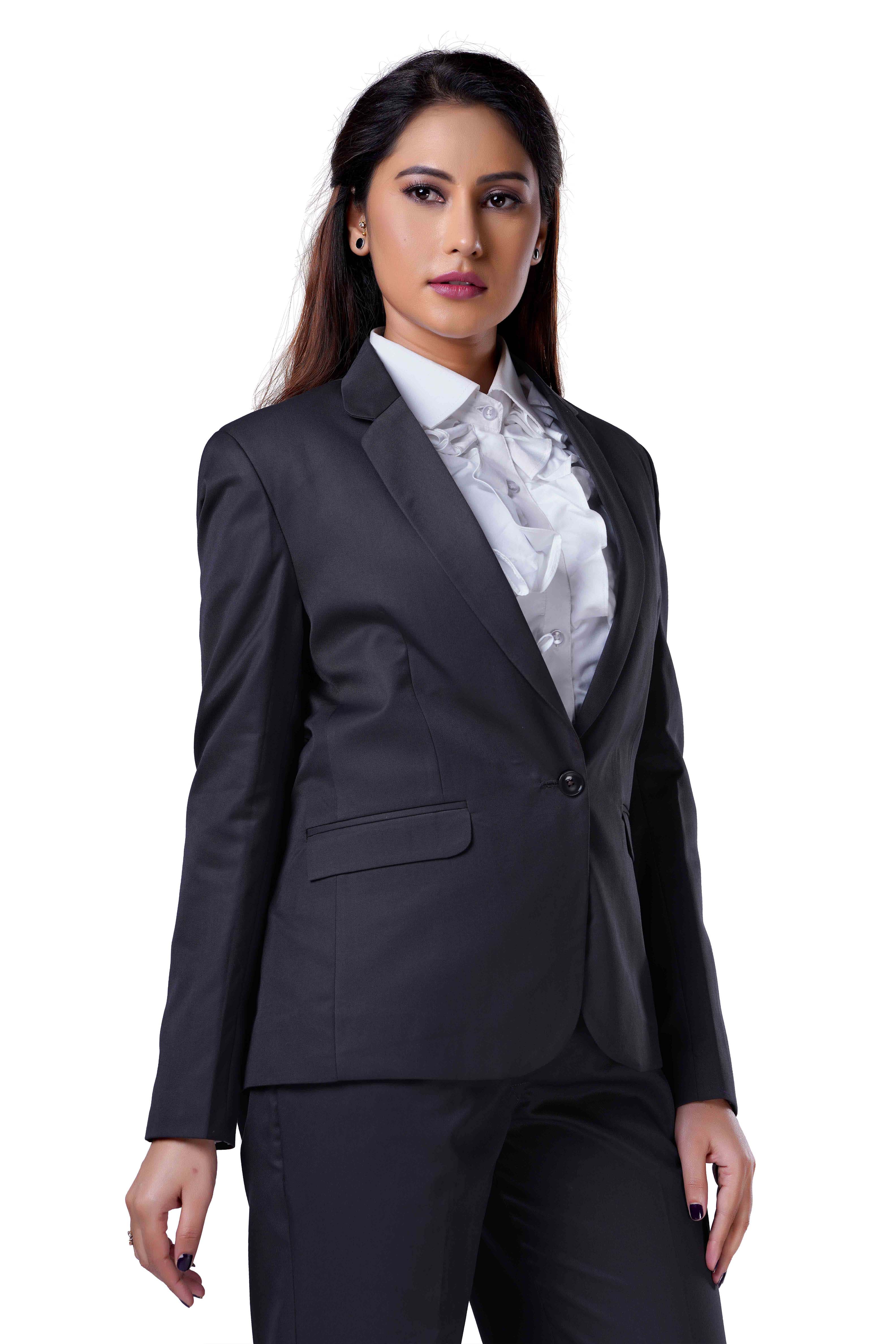 Charcoal Fashion Women's Solid Navy Blue Regular Fit Formal Blazer