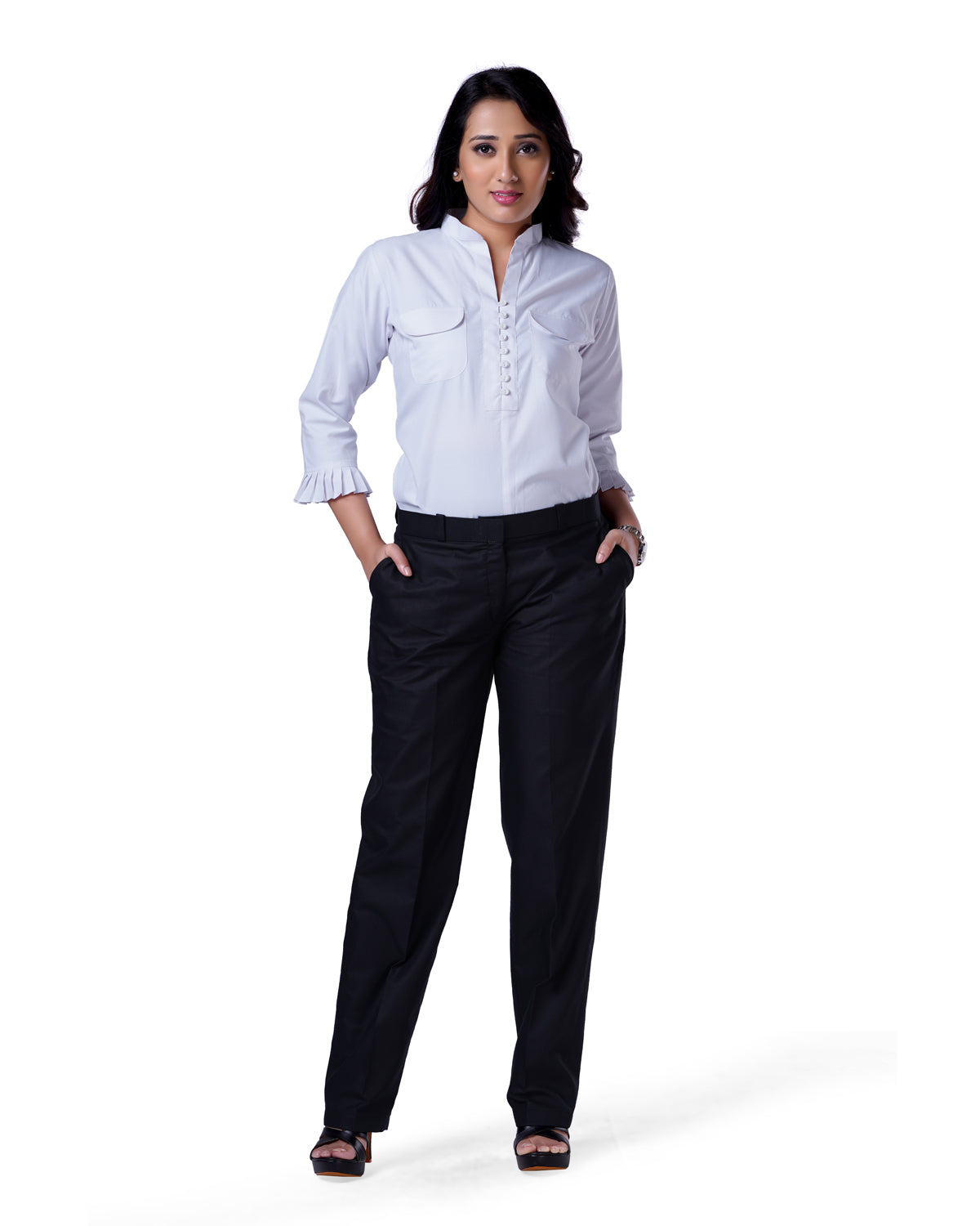 Ladies Trousers Half Elasticated Women Pull Up Pants Formal Office Work  Trousers | eBay